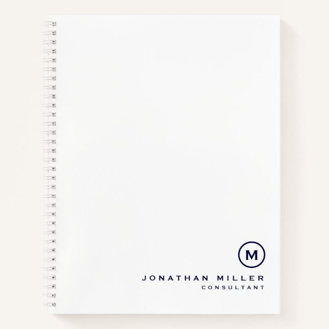 Professional White Navy Monogram Notebook (Front)