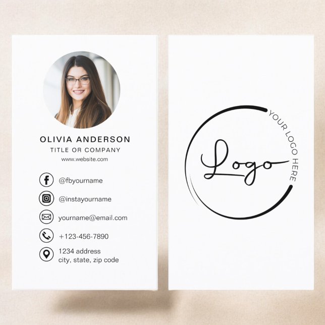 Professional White Photo Logo Social Media Business Card (Creator Uploaded)