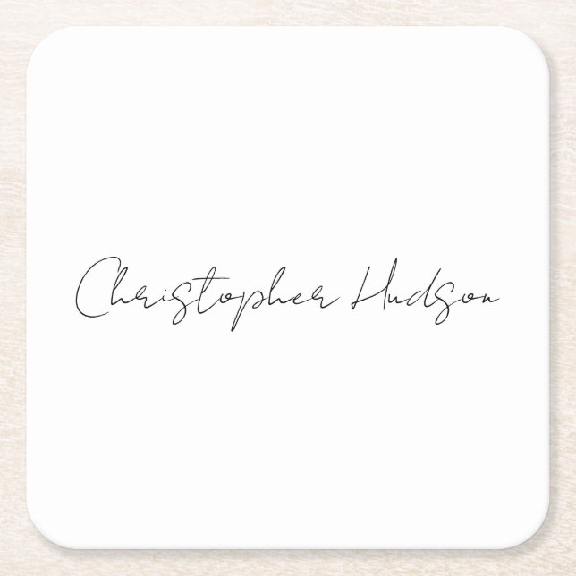 Professional White Plain Creative Chic Calligraphy Square Paper Coaster (Front)