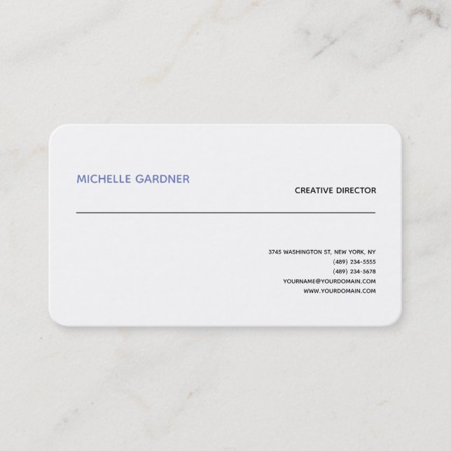 Professional White Trendy Plain Modern Minimalist Business Card (Front)