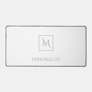 Professional White With Simple Grey Monogram Name Desk Mat