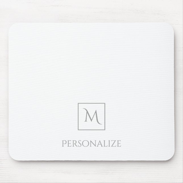 Professional White With Simple Grey Monogram Name Mouse Mat (Front)