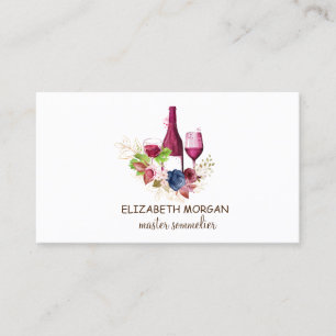 Professional Wine Glass,Bottle,Burgundy Flowers Business Card