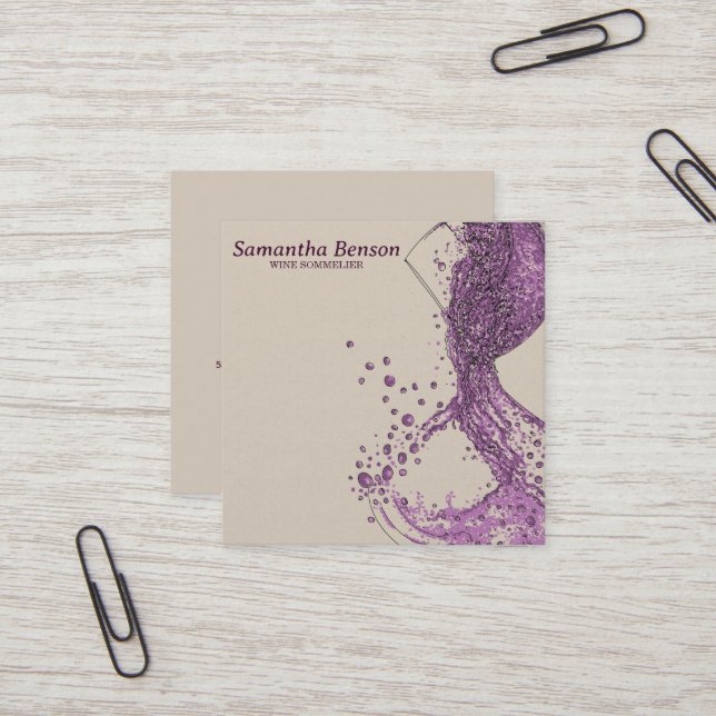 Professional Wine Stain Wine Glass Wine Sommelier  Square Business Card (Front/Back In Situ)