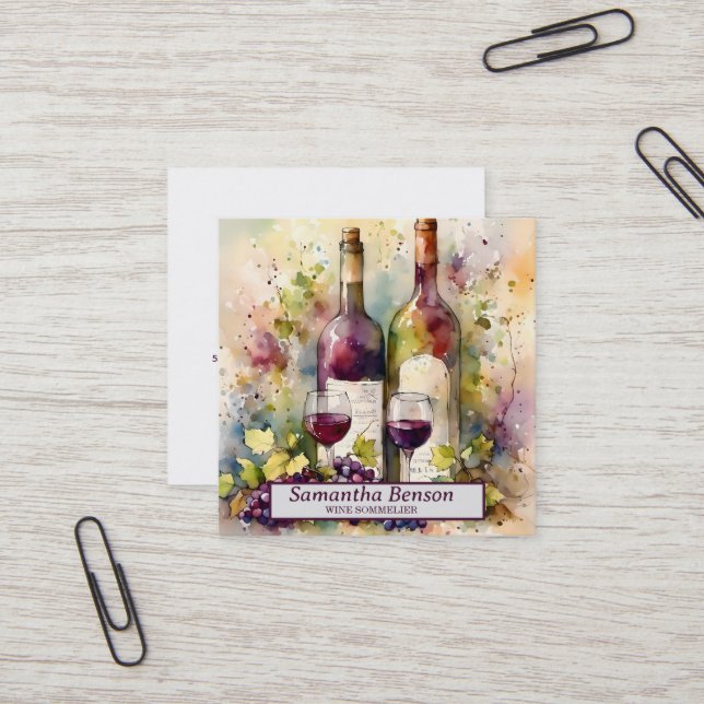 Professional Wine Stain Wine Glass Wine Sommelier  Square Business Card (Front/Back In Situ)