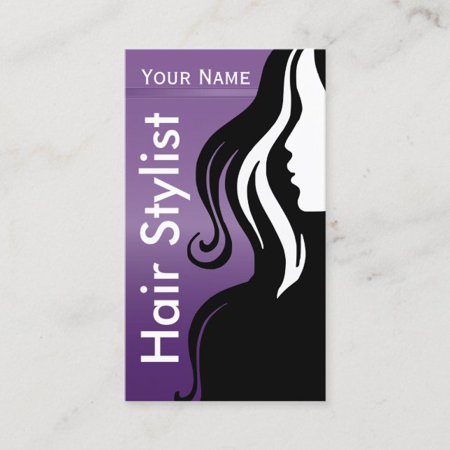 Professional Woman Salon Hair Stylist | Purple Business Card (Front)