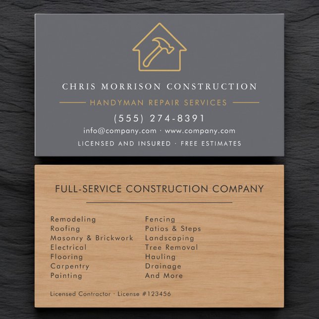 Professional Wood Grain Modern Handyman Business Card (Creator Uploaded)