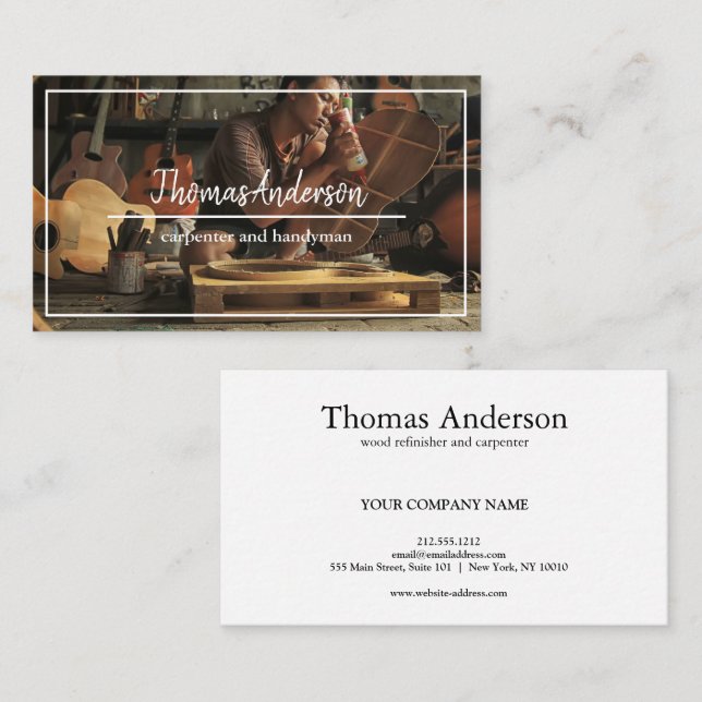 Professional Wood Grain Rustic Carpentry Business Card (Front/Back)