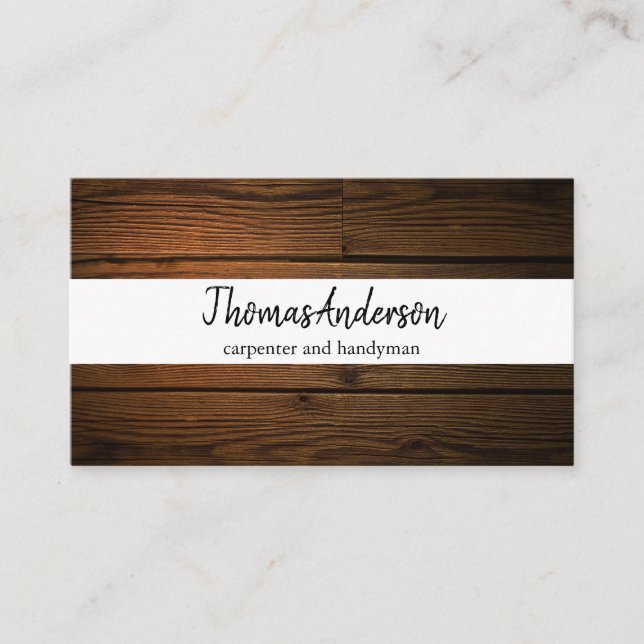 Professional Wood Grain Rustic Carpentry Business Card (Front)