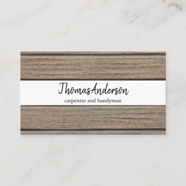 Professional Wood Grain Rustic Carpentry Business Card (Front)