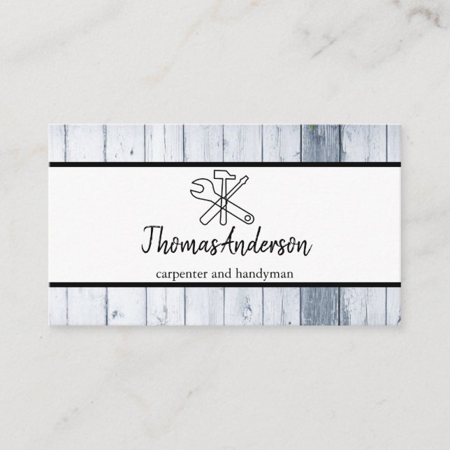 Professional Wood Grain Rustic Carpentry Business Card (Front)