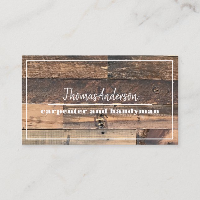 Professional Wood Grain Rustic Carpentry Business Card (Front)