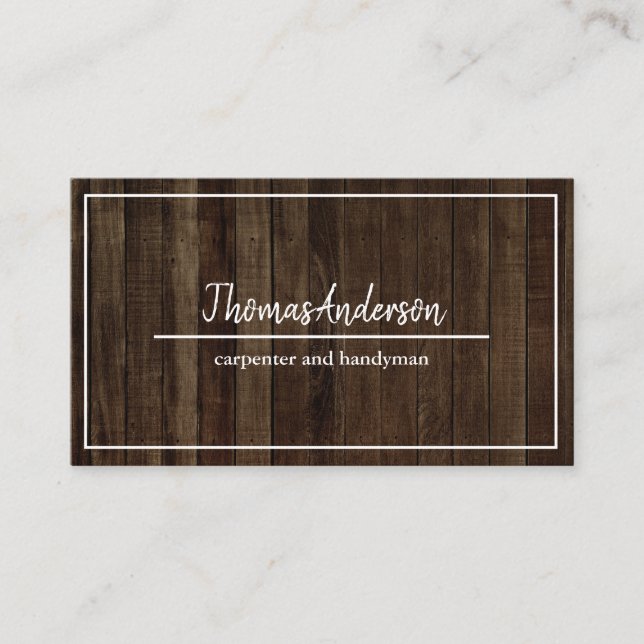 Professional Wood Grain Rustic Carpentry Business Card (Front)
