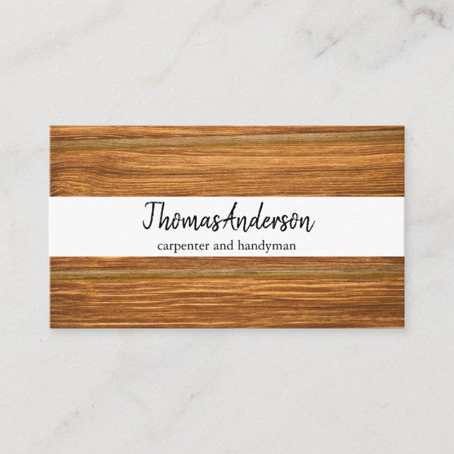 Professional Wood Grain Rustic Carpentry Business Card (Front)