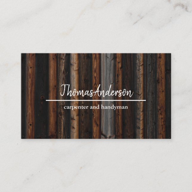 Professional Wood Grain Rustic Carpentry Business Card (Front)