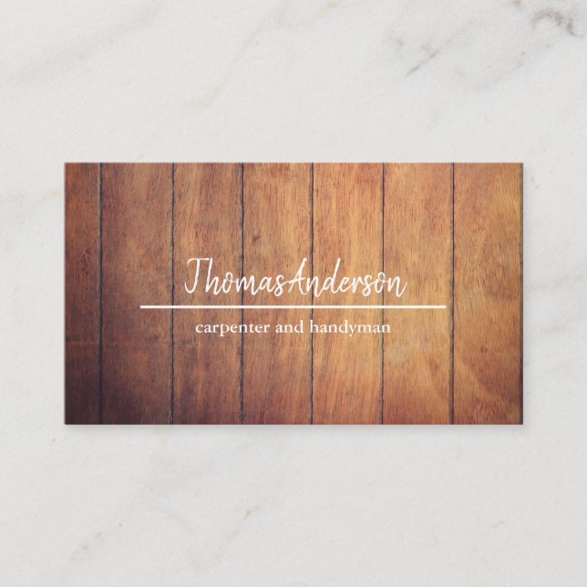 Professional Wood Grain Rustic Carpentry Business Card (Front)
