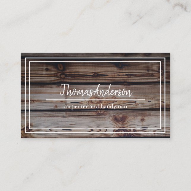 Professional Wood Grain Rustic Carpentry Business Card (Front)