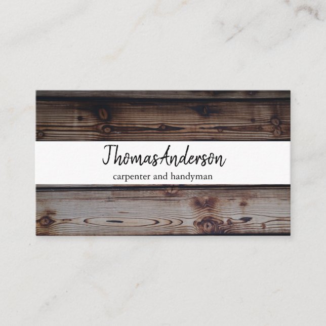 Professional Wood Grain Rustic Carpentry Business Card (Front)