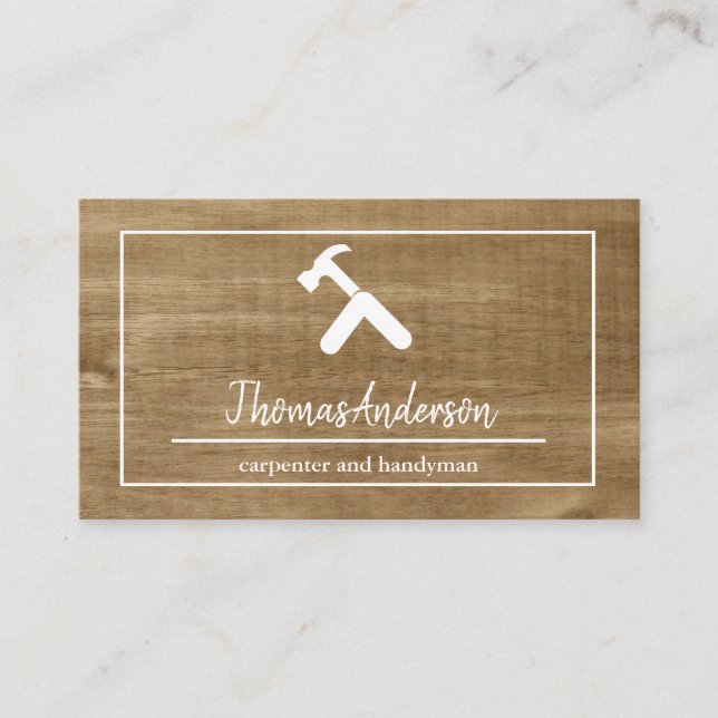 Professional Wood Grain Rustic Carpentry Business Card (Front)