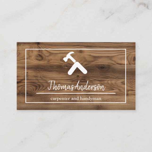 Professional Wood Grain Rustic Carpentry Business Card (Front)