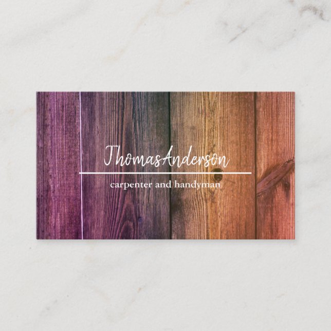 Professional Wood Grain Rustic Carpentry Business Card (Front)