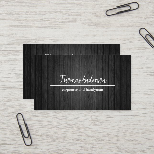 Professional Wood Grain Rustic Carpentry Business Card (Front/Back In Situ)
