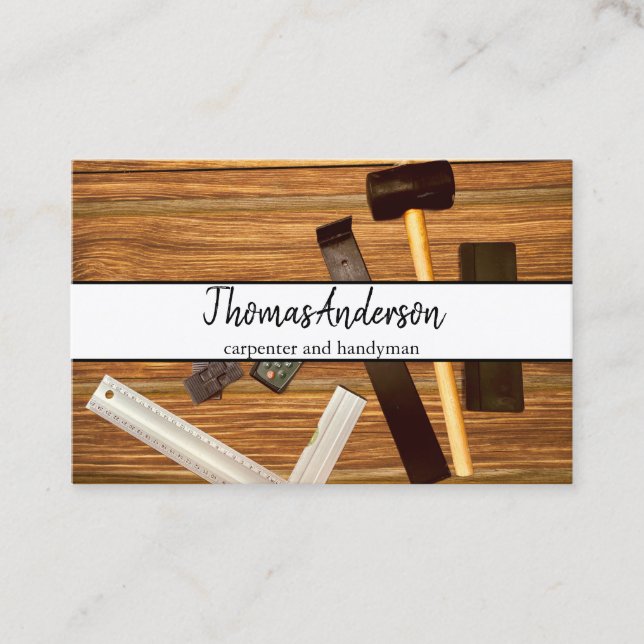 Professional Wood Grain Rustic Carpentry Business Card (Front)