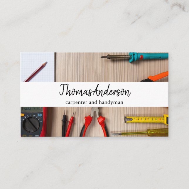 Professional Wood Grain Rustic Carpentry Business Card (Front)