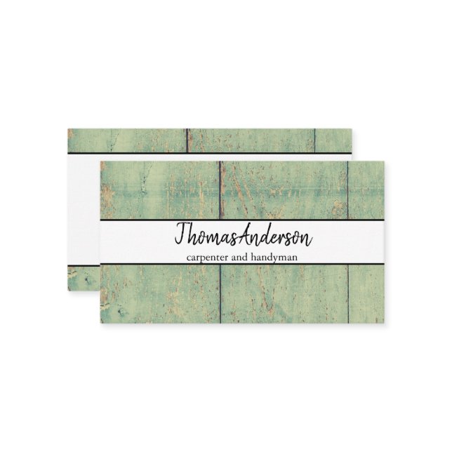 Professional Wood Grain Rustic Carpentry Business Card (Front/Back In Situ)