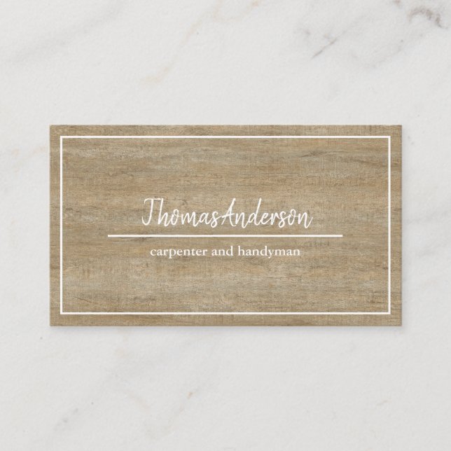 Professional Wood Grain Rustic Carpentry Business Card (Front)