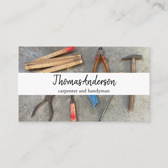 Professional Wood Grain Rustic Carpentry Business Card (Front)