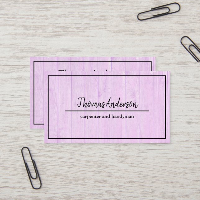 Professional Wood Grain Rustic Carpentry Business Card (Front/Back In Situ)