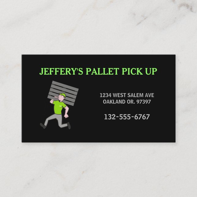 Professional Wood Pallet Cartoon Guy Business Card (Front)
