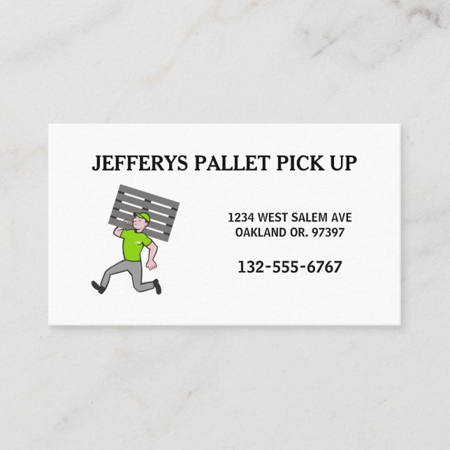 Professional Wood Pallet Cartoon Guy Business Card (Front)