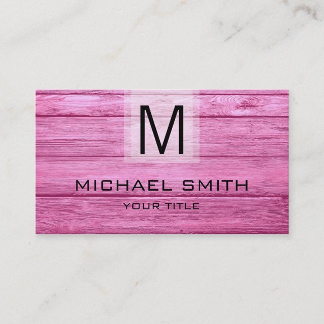 Professional Wood Textured Monogram Business Card (Front)