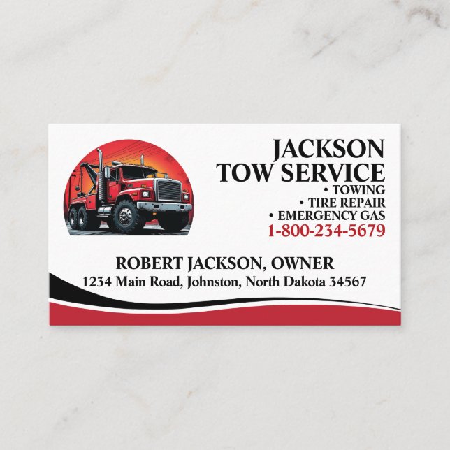 Professional Wrecker Tow Service Business Card (Front)