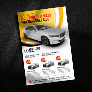 Professional Yellow Car Rental Car Hire Automobile Flyer
