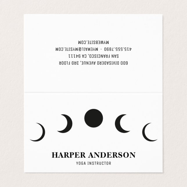 Professional Yoga Instructor Black Moon  Business Card (Outside Unfolded)
