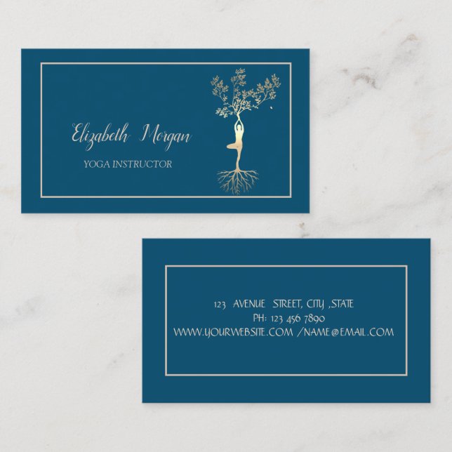 Professional Yoga Instructor, Gold Tree Silhouette Business Card (Front/Back)