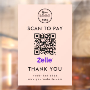 Professional Zelle QR Code Scan to Pay Logo Blush Window Cling