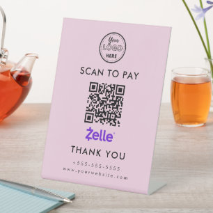 Professional Zelle QR Code Scan to Pay Logo Pink Pedestal Sign