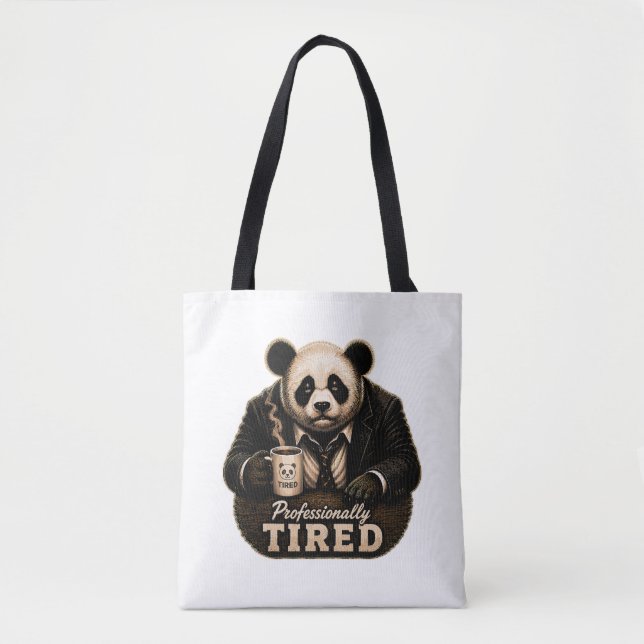 Professionally Tired Panda Coffee Lover Tote Bag (Front)
