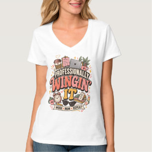 Professionally Wingin It Working Mum Funny Retro T-Shirt
