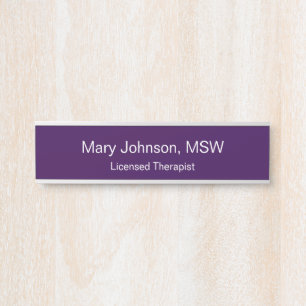 Professional's Name Title Dark Purple White Office Door Sign