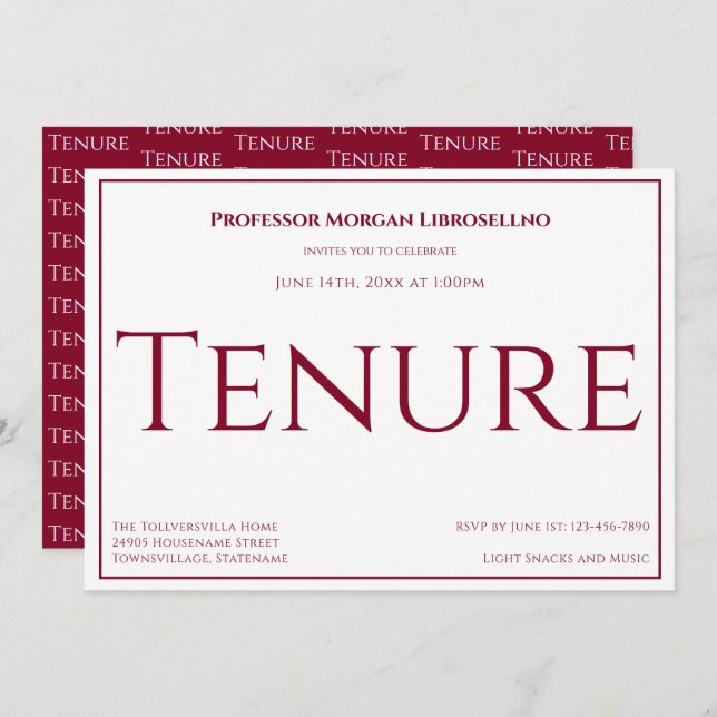 Professor Burgundy Academic Tenure Party Invitation (Front/Back)
