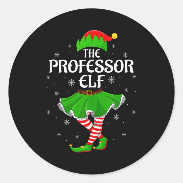 Professor Elf Christmas Family Girls Women Elf Squ Classic Round Sticker (Front)