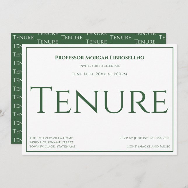 Professor Green Academic Tenure Party Invitation (Front/Back)