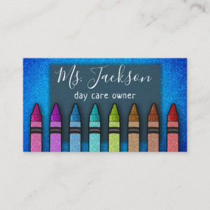 Professor Preschool Teacher Glitter Rainbow Crayon Business Card