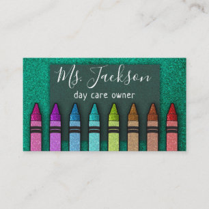 Professor Preschool Teacher Glitter Rainbow Crayon Business Card
