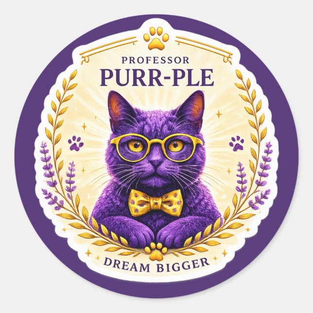 Professor Purr-Ple™ – Dream Bigger Sticker (Front)